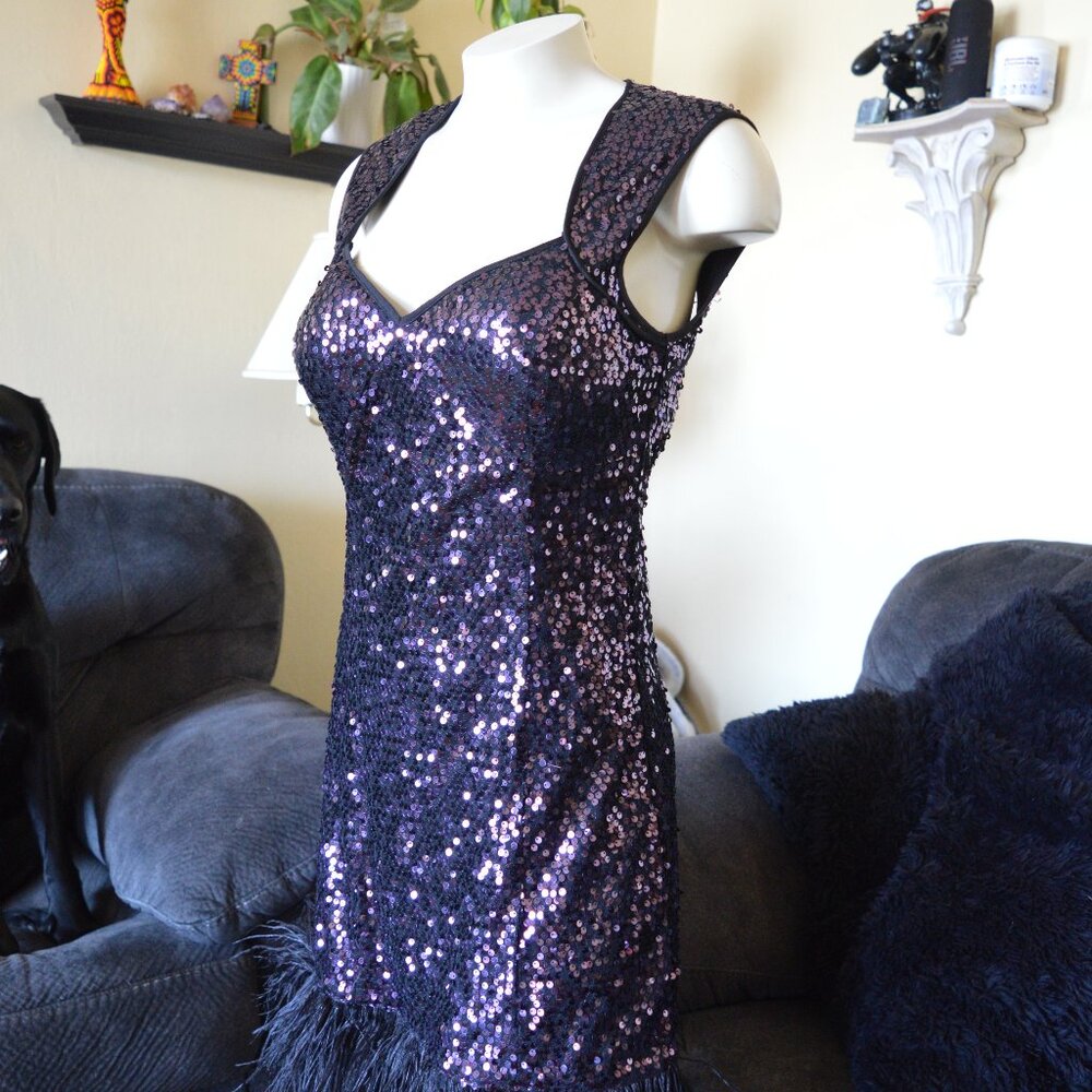Guess black Purple Sequin Feather Mini Dress Cocktail Club